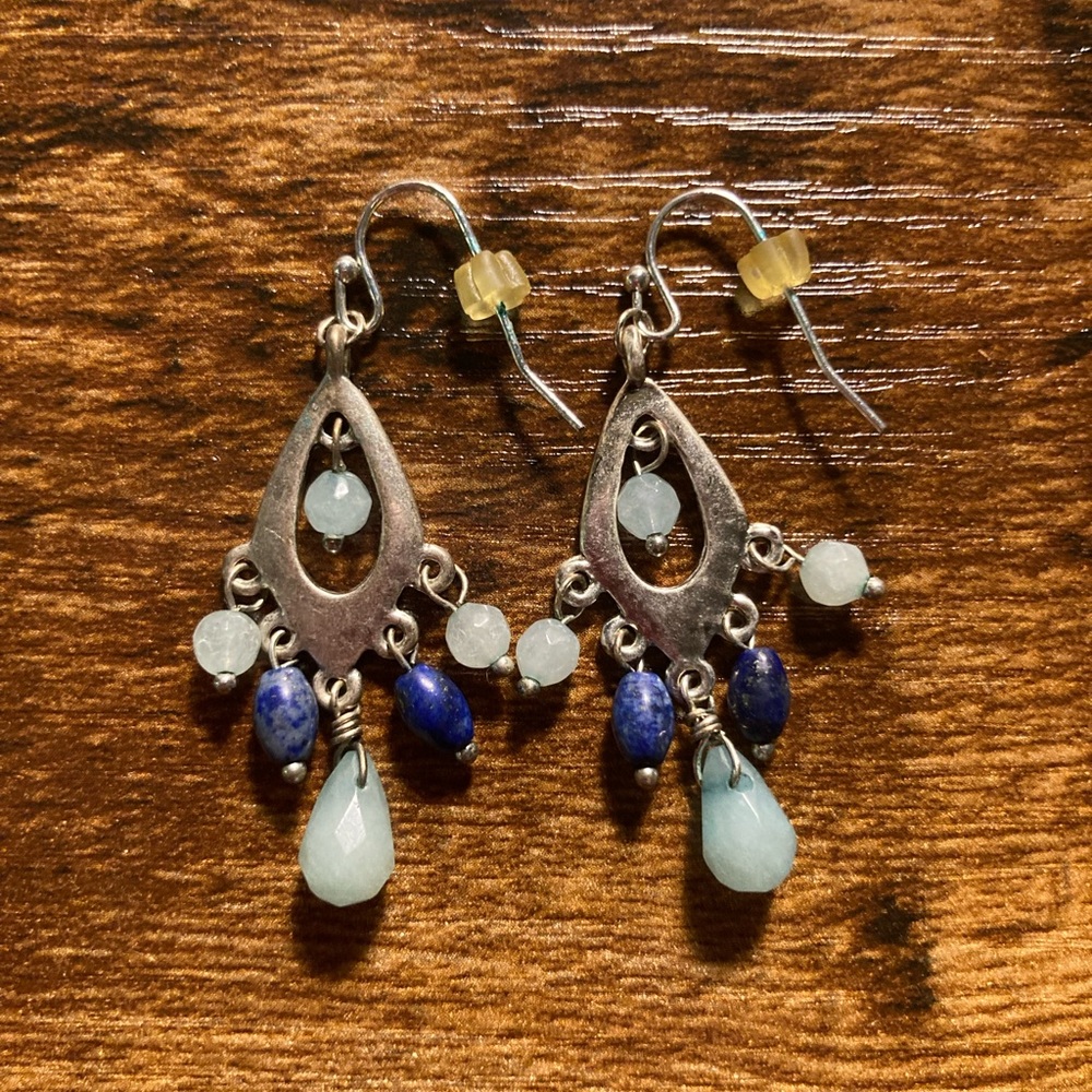 Blue gemstone chandelier earrings